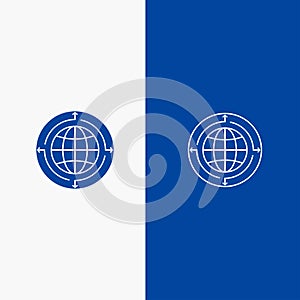 Globe, Business, Communication, Connection, Global, World Line and Glyph Solid icon Blue banner Line and Glyph Solid icon Blue