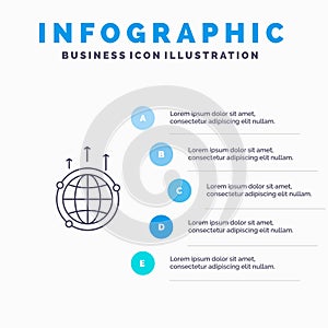 Globe, Business, Communication, Connection, Global, World Line icon with 5 steps presentation infographics Background