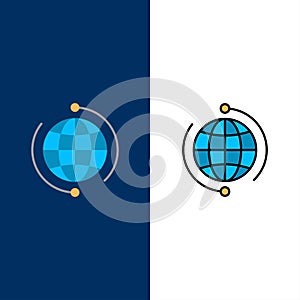 Globe, Business, Connect, Connection, Global, Internet, World  Icons. Flat and Line Filled Icon Set Vector Blue Background