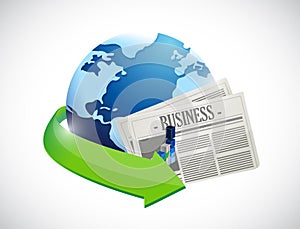 Globe and business newspaper illustration