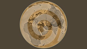 Globe centered on Armenia. Sepia elevation map