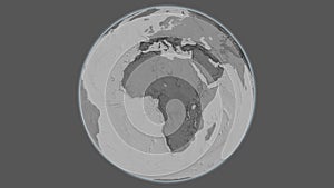 Globe centered on Cameroun. Bilevel map