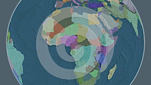 Globe centered on Cameroun neighborhood. Administrative map