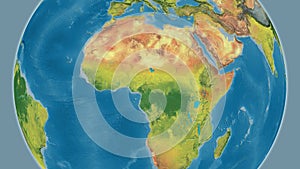Globe centered on Cameroun neighborhood. Topographic map