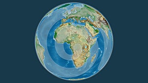 Globe centered on Cameroun. Physical map