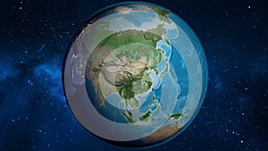 Globe centered on China. Satellite map