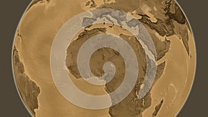 Globe centered on Niger. Sepia elevation map