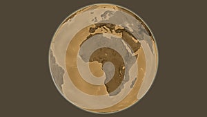 Globe centered on Nigeria. Sepia elevation map