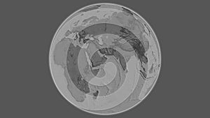 Globe centered on Oman. Bilevel map