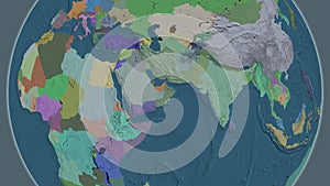 Globe centered on Oman neighborhood. Administrative map