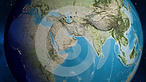 Globe centered on Oman neighborhood. Satellite map