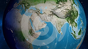 Globe centered on Oman neighborhood. Satellite map