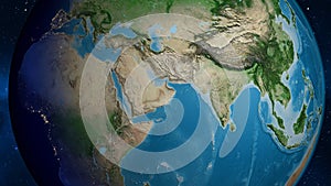 Globe centered on Oman neighborhood. Satellite map