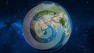 Globe centered on Oman. Satellite map