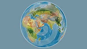 Globe centered on Oman. Topographic map