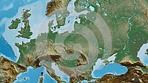 Globe centered on Poland neighborhood. Relief map