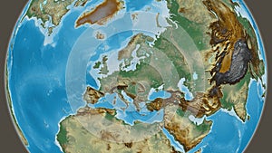 Globe centered on Poland. Relief map