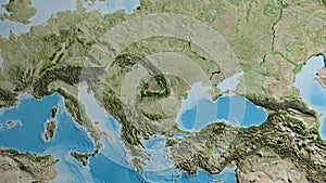 Globe centered on Romania neighborhood. Satellite map