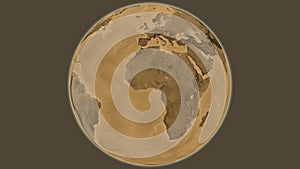 Globe centered on Togo. Sepia elevation map