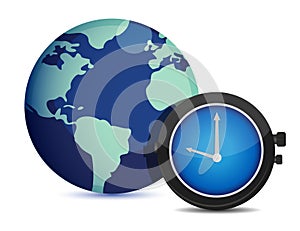 Globe with clock. international time