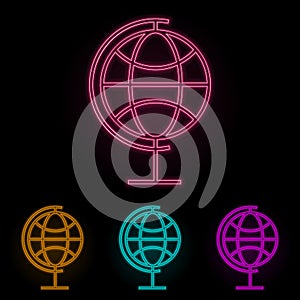 globe color neon set. Simple thin line, outline vector of web icons for ui and ux, website or mobile application