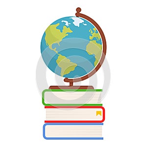 Globe on Colorful Books Flat Icon on White