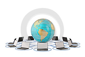 Globe and computer networking.3D illustration.