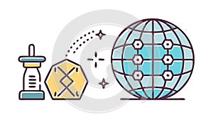 Globe with Connected Data, Global Network System, vector design Generative AI