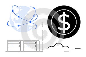 Global Connectivity, Cloud Servers, and Financial Growth Concept