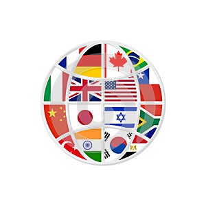 Globe countries flags in flat style, vector