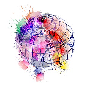 Globe covered with colorful splashes