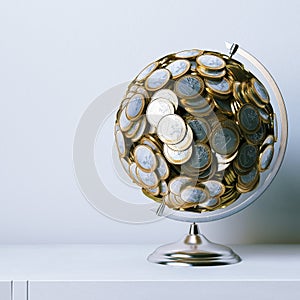 Globe created of euro coins - metaphoric picture 3d render