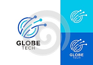 globe data connection technology logo vector design