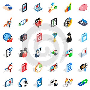 Globe database icons set, isometric style