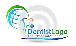 Globe Dental clinic dentist cross people care medical health care logo design icon on white background