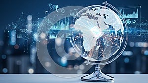 Globe with Digital Network Data on Transparent Background