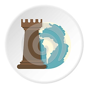 Globe Earth and chess rook icon circle