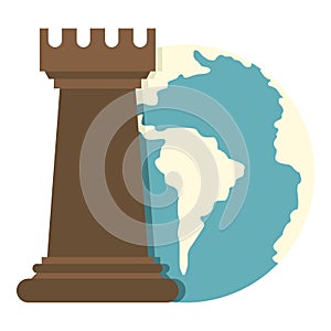Globe Earth and chess rook icon isolated