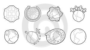 Globe earth icon set, outline style