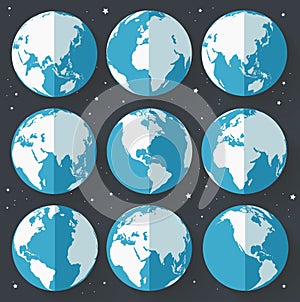 Globe earth icons. Flat style.