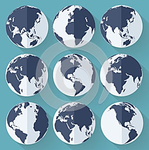 Globe earth icons. Flat style. Vector illustration