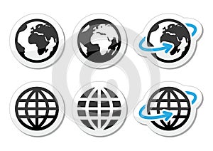 Globe earth icons set with reflection
