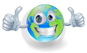 Globe earth mascot with thumbs up