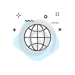 Globe and earth planet web icons in line style. Navigational Equipment, Planet Earth, Airplane, Map. Vector illustration