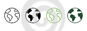 Globe Earth Silhouette and Line Icon. Global Planet Sphere Map Pictogram. Round World Continent Europe Africa America