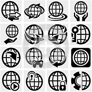 Globe earth vector icon set on gray