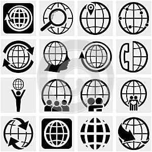 Globe earth vector icon set on gray