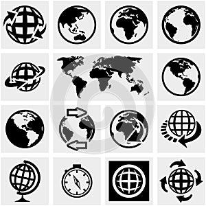 Globe earth vector icons set on gray.