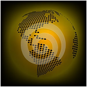 Globe earth world map - abstract dotted vector background. Orange, yellow wallpaper illustration