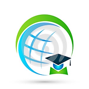 Globe education Graduates people world logo icon successful graduation students bachelor icon element on white background